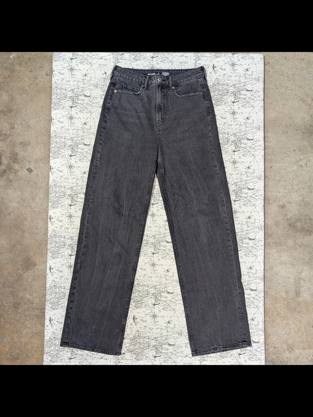 Old Navy Sky-Hi Wide Leg Jeans Extra High-Rise Black Faded Wash Size 8 Tall